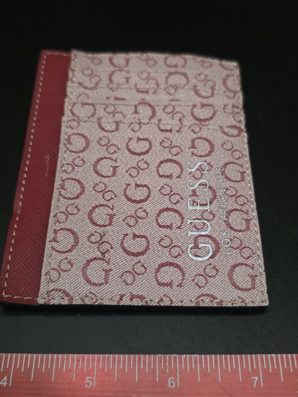 GUESS Los Angeles Pink Red Monogram Mini Card Wallet Case